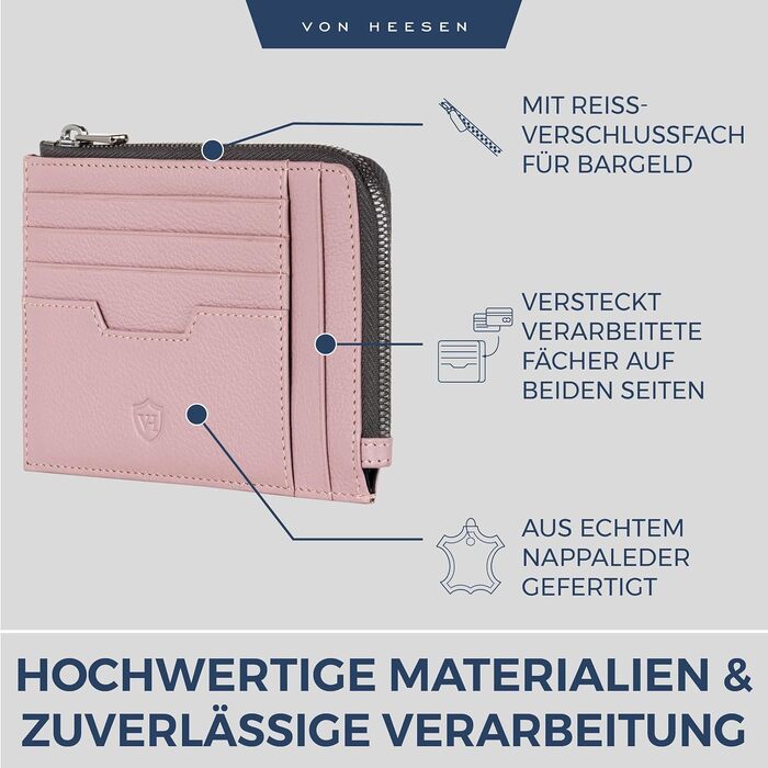 Шкіряний RFID картхолдер VON HEESEN з натуральної шкіри наппа, портмоне для кредитних карток на 9 відділень, унісекс (Колір: Лаванда)