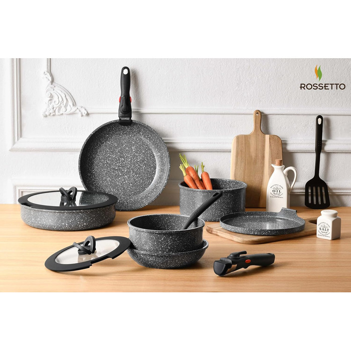 Набір посуду ROSSETTO 16 предметів: каструлі, сковороди з антипригарним покриттям, сталевий посуд для кухні