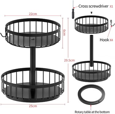ZDDLOINP Обмежувач для фруктів та овочів, чорний, 2 яруси - органайзер для зберігання, велика фруктова корзина, етажерка для кухні, зберігає фрукти та овочі свіжими