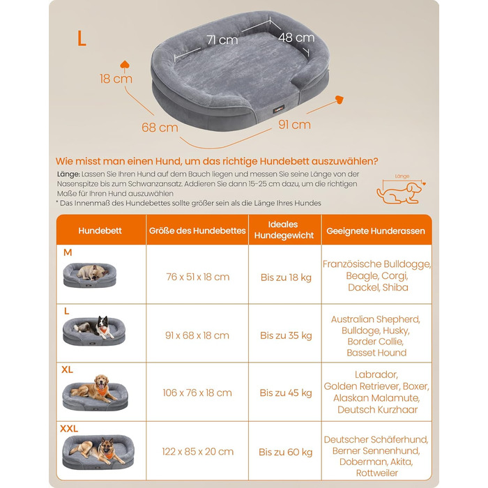 Крісло-ліжко для собак Feandrea, ортопедичне, велике, 106x76x18 см, водовідштовхувальне, знімний чохол, сіре