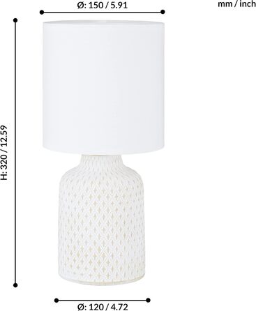 Настільна лампа EGLO Bellariva: кераміка кремового кольору, тканина білого кольору, з вимикачем, E14
