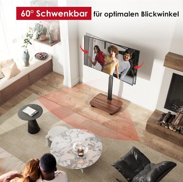 AOKCOS Rolling TV Stand with Wood Shelf - Adjustable Height & Swivel - VESA 400x400 - Holds 32-65 Inch TVs up to 40kg