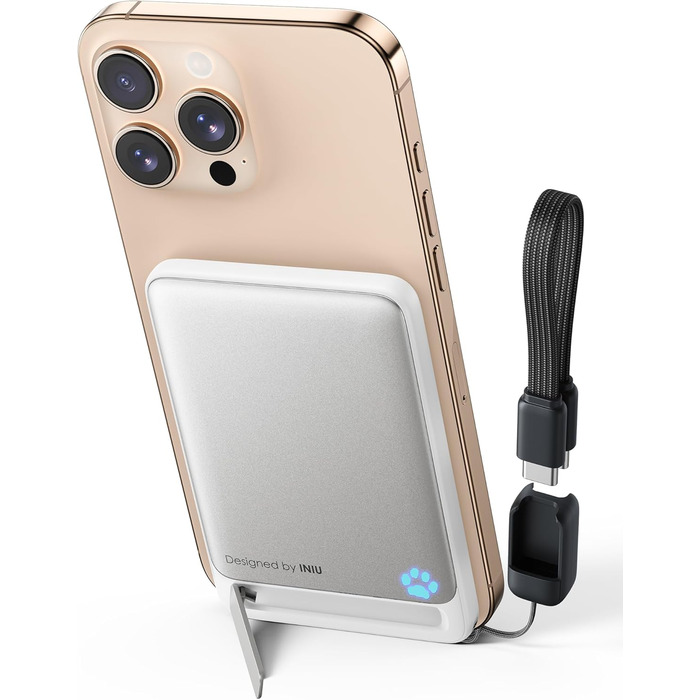 Power Bank INIU Magsafe 5000mAh з підтримкою Qi2, 20W, з кабелем USB-C та підставкою, для iPhone 16/15/14/13/12