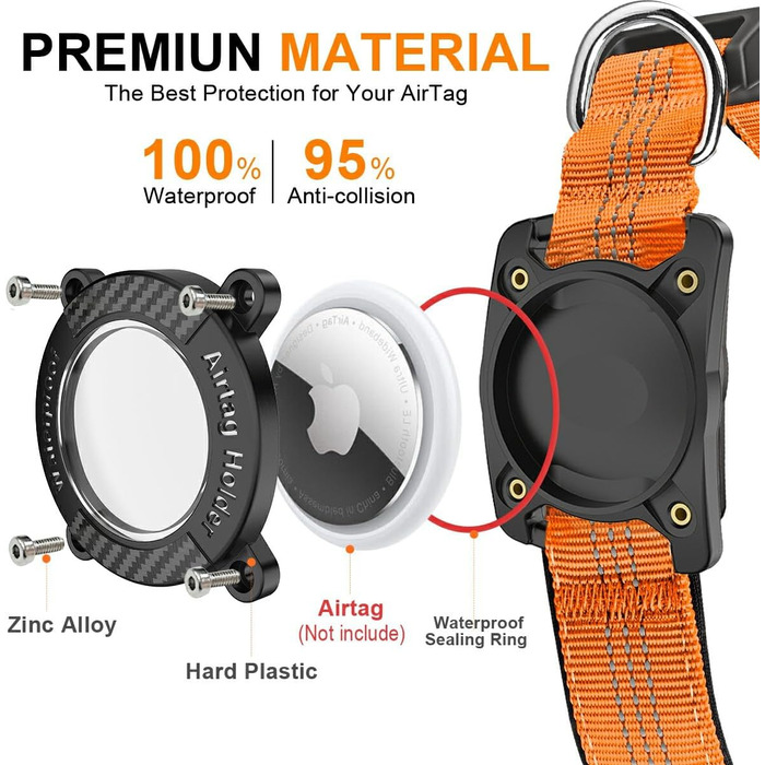 Нашийник для собак з AirTag, водонепроникний чохол, GPS-трекер, сумісний з Apple AirTag, для собак маленьких, середніх та великих порід, S (XL (39.5-55.5 см), помаранчевий)