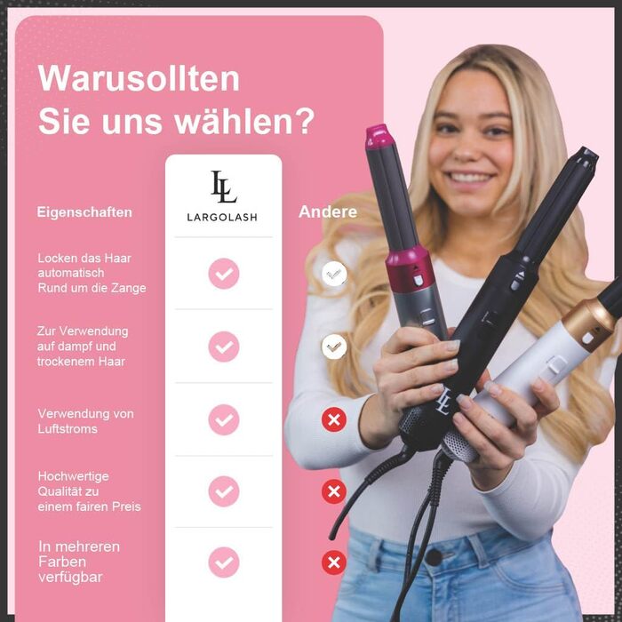 Набір для укладки волосся 5 в 1 Warmluftbürste Set: фен-щітка, плойка для локонів, 3 температурні режими, Auto-Wrap, негативні іони, 1000 Вт, захист від пошкодження