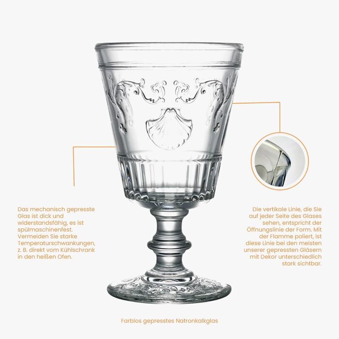 La Rochère Tasting Glass Wine Glass Versailles Shell Ornaments 400ml - Set of 6