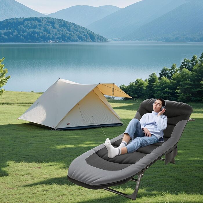 Розкладне ліжко-спальник для кемпінгу з матрацом, регульована спинка, ліжко-карп, ліжко для відпочинку на природі XXL, 65x190x30 см, односпальне розкладне ліжко для гостей, 1 шт.