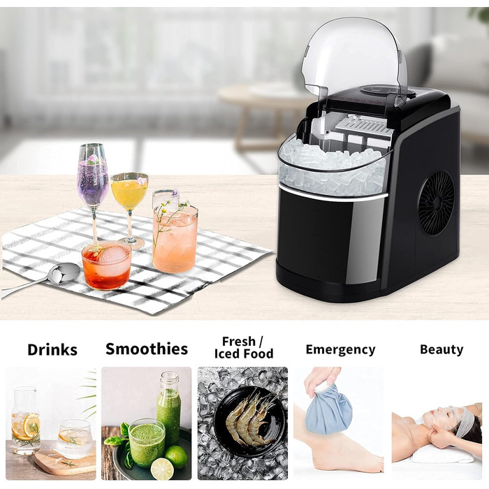 Машина для приготування льоду 12 кг, Ice Maker, чорний, з функцією самоочищення