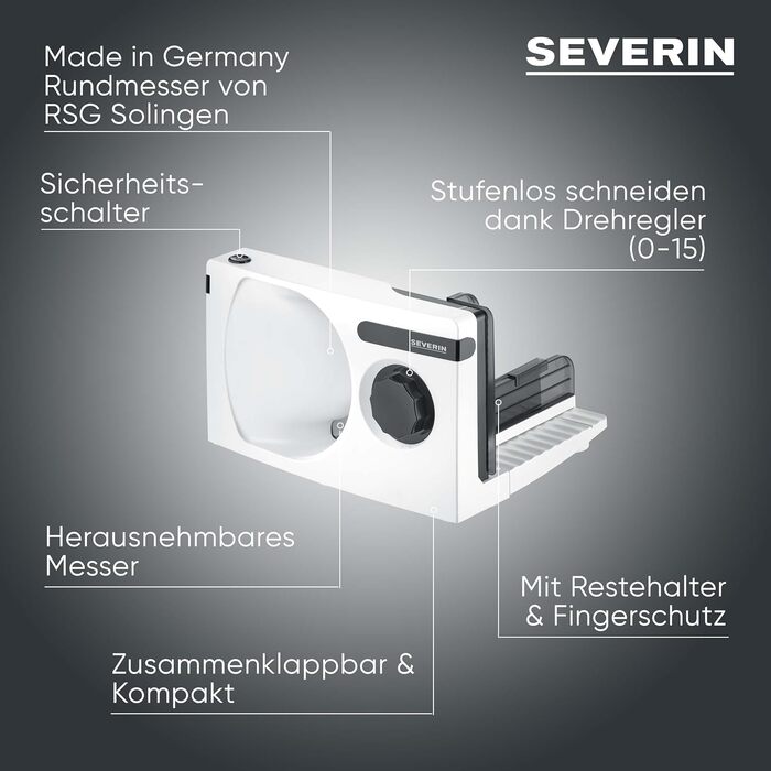 SEVERIN AS 3912 - хлібний слайсер для хліба, нарізки та сиру, біло-чорний, регулювання товщини нарізки
