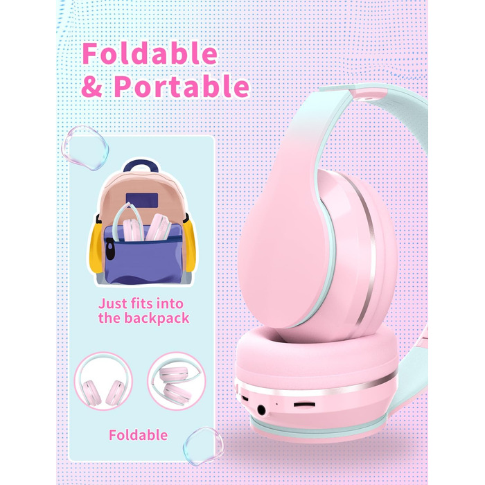 Дитячі навушники Xunpuls Bluetooth Over-Ear з мікрофоном (Рожеві)