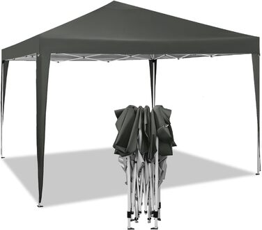 WOLTU Pop-Up Pavilion, Waterproof Folding Pavilion, Sun Shade Event Pavilion, Garden Pavilion for Terrace, Camping, Festival, Pagoda Tent from Oxford Fabric with Metal Frame, 3 x 3 m, PVL0002be (Gray)