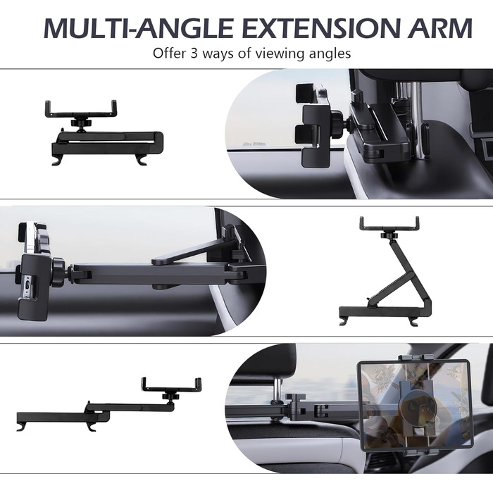 Тримач для планшета Romon у автомобіль, кріплення до підголівника, універсальний, 360° обертання, для смартфонів та планшетів 4.7-13'