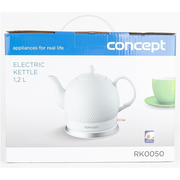 Concept Golf RK0050 Electric Kettle - Ceramic 1.2L, White - 3D Golf Ball Design