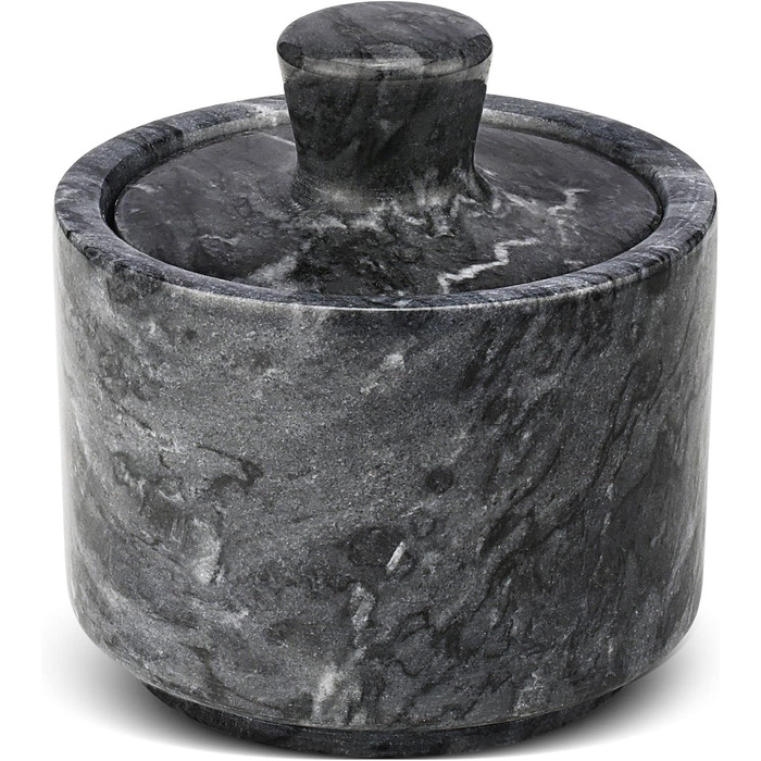 Marble Salt Box with Lid, Multi-Purpose Marble Container for Salt, Pepper, Paprika, and Powdered Herbs, Marble Box for Jewelry, Watches, and Accessories Black