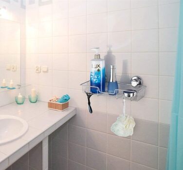 SANNO Strong Suction Cup Shower Shelf Bathroom Rack Storage Stainless Steel Soap Dish Holder, with Suction Cup, Sponge Holder for Shower, Bathroom