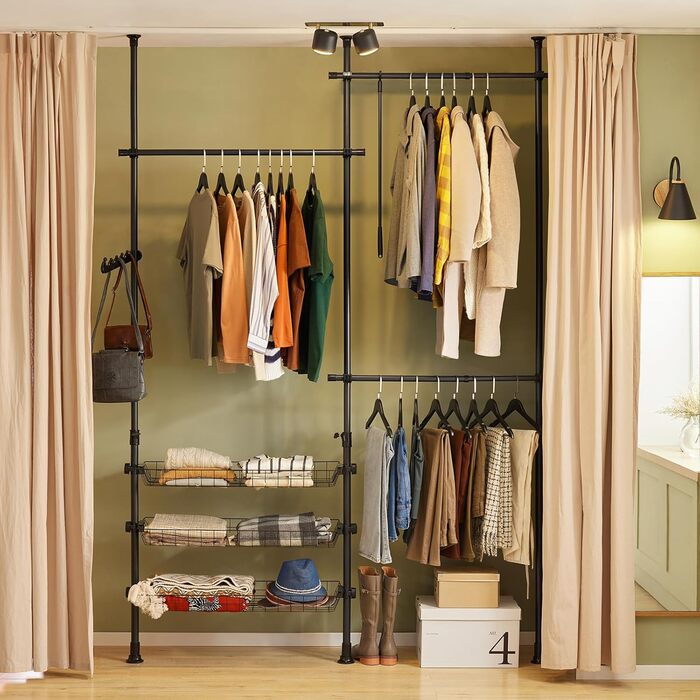 SoBuy Regal System with 3 Clothes Rails and 3 Baskets Telescopic Wardrobe System Adjustable Organization System FRG34-SCH