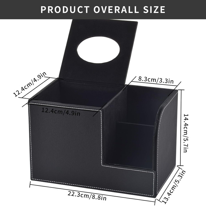 Організатор для серветок з шкіри, коробка для тканинних серветок, квадратна, з тримачем для пульта, чорний