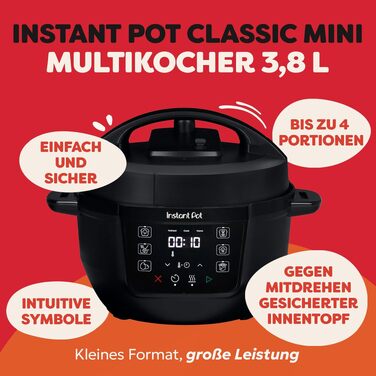 Мультиварка Instant Pot 3.8L 7-в-1 Smart Cooker - мультикухня, рисоварка, сковорода, йогуртниця, пароварка, підігрівач їжі, чорний