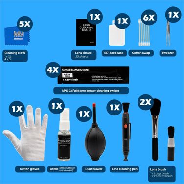 Набір для чищення сенсорів MMOBIEL 57 в 1 - для об'єктивів, сенсорів, камер DSLR (APS-C, Full Frame)