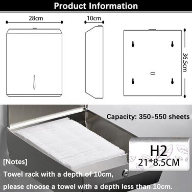 NICEME Paper Towel Dispenser, Paper Towel Holder with Lock, Multi-Fold Paper Towel Holder for Bathroom, Kitchen, Office, Holds 350-550 Sheets