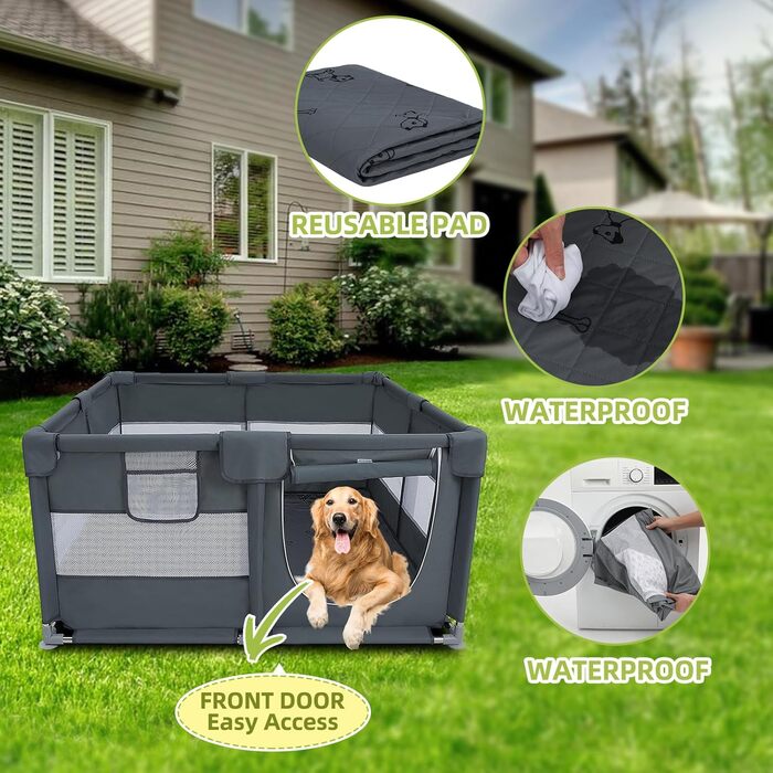 Клітка-загон для собак з оксфордської тканини, знімні пелюшки, 127x127x66 см, сталеві труби, дихаюча сітка, замок-блискавка, портативний вольєр для домашніх тварин для використання в приміщенні та на вулиці