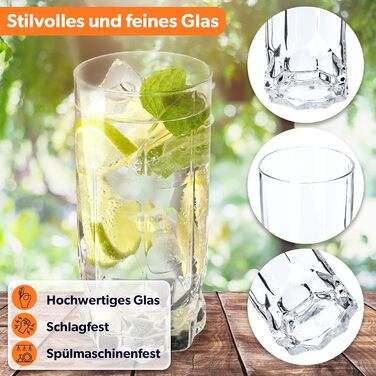 KADAX Drinking Glasses Set of 12, made of high-quality glass, water glasses, thick-walled juice glasses, ribbed glasses for water, drinks, juice, party, cocktail glasses, beverage glasses (Set of 12, 325ml tall)