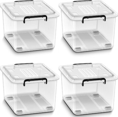 tillvex® Storage Boxes with Lid, 4-Piece Set - 13 Liters, Food Safe | Plastic Boxes Set Stackable | Storage Organization System Box Large | Storage Boxes Clothes Boxes 100% New Material