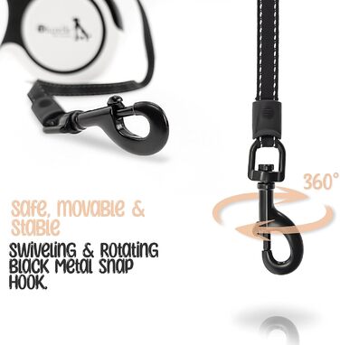 Рулетка для собак середніх та великих (до 50 кг) з відбиваючими смугами, надійний гальмо, поворотний карабін, нейлоновий ремінь, ергономічна ручка, розмір L