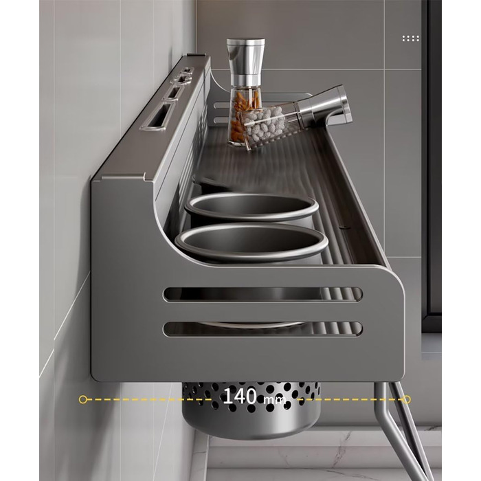 Настінна полиця для спецій, органайзер без свердління, полиці для спецій, тримач для спецій на клейкій основі, металева полиця для кухні, 50 см, сірий