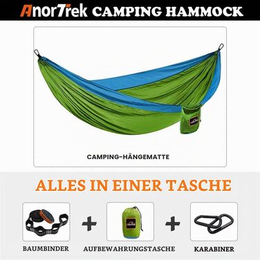 Туристичний гамак Anortrek для 1 особи (280x140 см), ультралегкий нейлоновий гамак для кемпінгу та відпочинку з ремнями для дерев, витримує до 249 кг, Olive Green/Blue