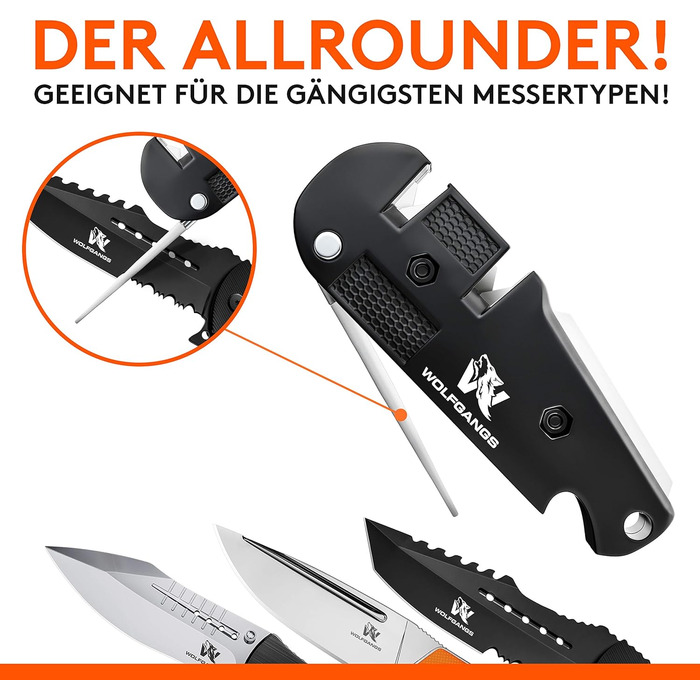 Точилка для ножів Wolfgang KlingenDoktor 5-в-1 - Преміум, для ножів з хвилястим лезом, туристична