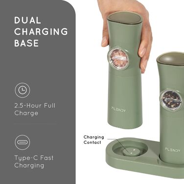 Gravity Electric Salt and Pepper Grinder Set, 2-Piece Set Rechargeable Electric Salt and Pepper Shakers with USB-C Charging Station, Electric Spice Mill for Dry Spices