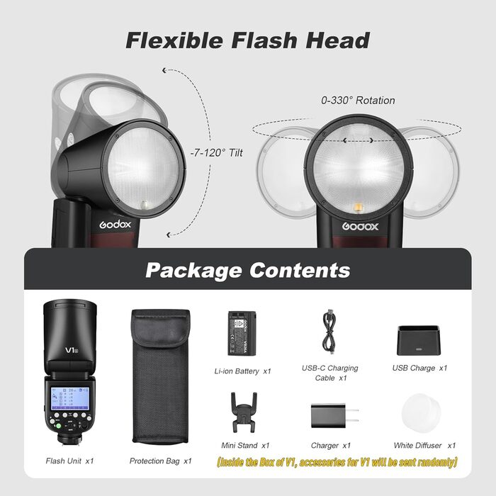 Godox Speedlite V1-S - професійний вспишник для камер Olympus з бездротовою синхронізацією 2.4G та i-TTL, потужність 76W, HSS 1/8000