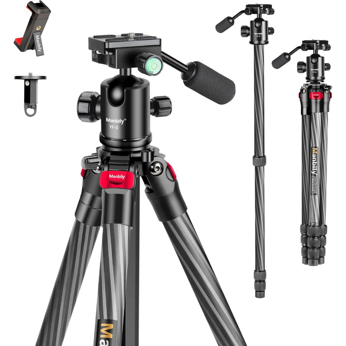 Штатив Manbily 63' з вуглецевого волокна з кульковою головкою 360° - монопод для подорожей, знімний хват, швидка пластина - штатив для DSLR Canon Nikon Sony YF-0 з хватом