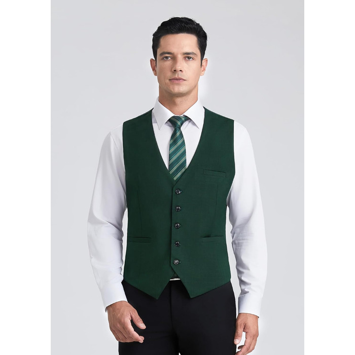 HISDERN Жилет чоловічий для весілля, класичний, ретро, бавовна, однотонний, елегантний, для бізнесу, вечірки, XS-4X (XXL, Зелений)