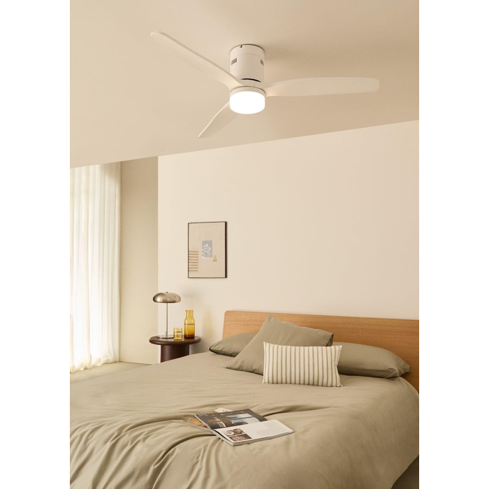 Вентилятор стельовий Windcalm Natural Wood з пультом, Ø132 см, 40W, 6 швидкостей, літній/зимовий режим, білий, з підсвіткою