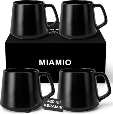 Набір кавових чашок Miamio Luxe (4 шт.) з кераміки, 420 мл, для кави, еспресо, чаю, кавова чашка, сумісна з мікрохвильовою піччю та посудомийною машиною, білий та чорний колір