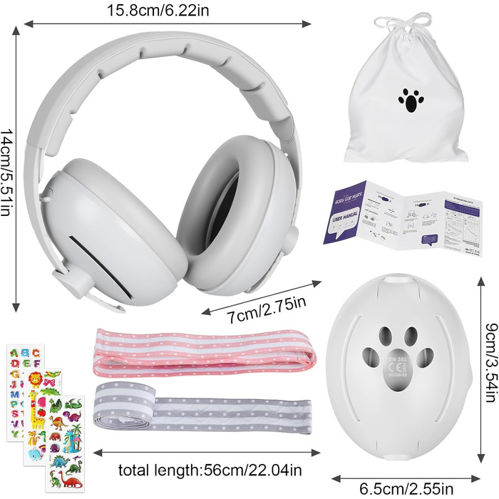 Навушники для захисту від шуму для немовлят 2-в-1, 25dB, до 48 місяців, регульоване антиковзне обличчя, м'які та легкі, для сну, подорожей, гучних місць