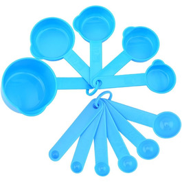 Plastic measuring cups and spoons set, set of 11 measuring cups and spoons, set for dry and liquid ingredients, 5 measuring cups and 6 measuring spoons, set for cooking and baking, color: blue