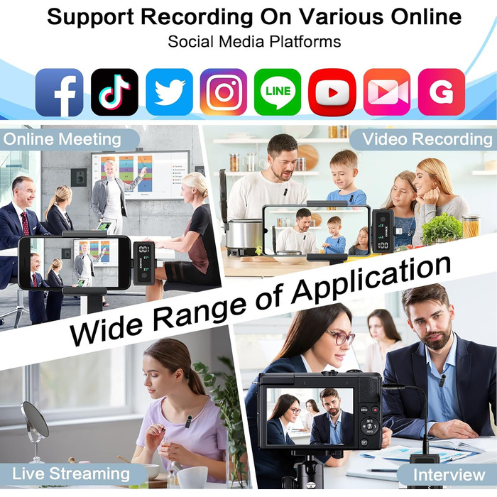 Мікрофон-петличка 3-в-1 для iPhone, Android, камери: бездротовий мікрофон з шумозаглушенням, 45 годин роботи, цифровий дисплей, кейс для зарядки, відеозйомка, стрімінг