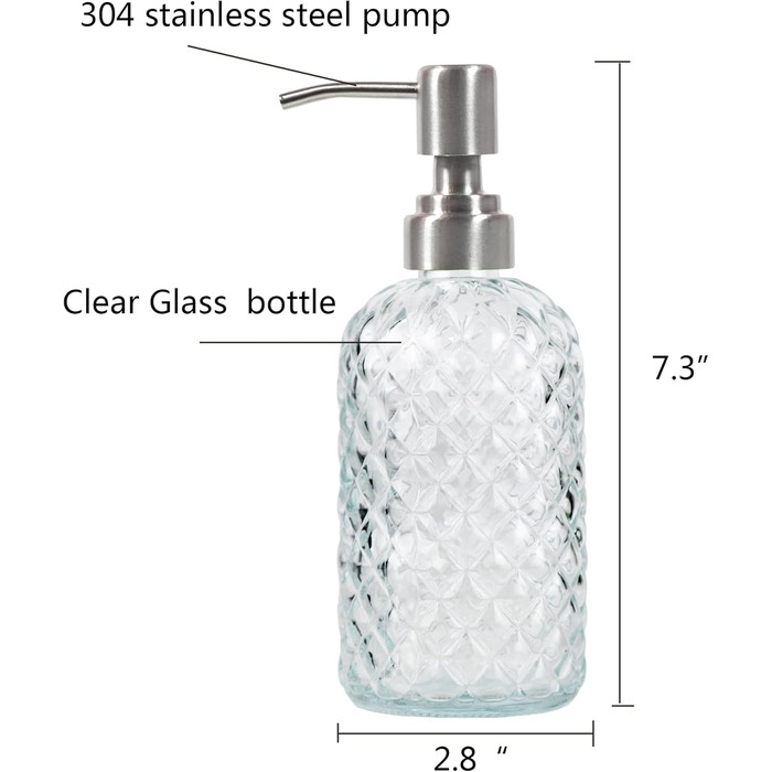 Дозатор мила для ванної та кухні зі скла та нержавіючої сталі 304 (прозорий)