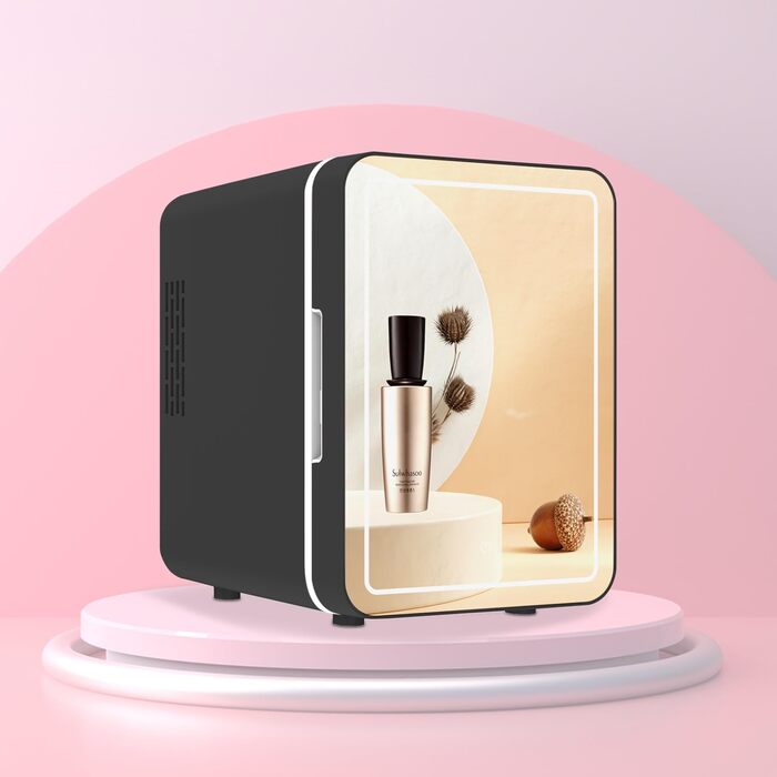 Olvy 4L Mini Skincare Fridge - Portable Beauty Cooler with LED Mirror - Hot & Cold for Bedroom & Office