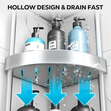 Поличка для душу Nieifi без свердління, кутова, з нержавіючої сталі, 4 яруси, чорна, для ванної кімнати та душу