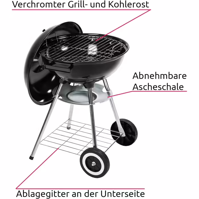 tectake 3in1 Barbecue Grill Cart Smoker, Smoker Grill with Thermometer, Adjustable Air Vent, Steaming, Charcoal Grill with Charcoal Tray and Ash Grid (BBQ Grill)