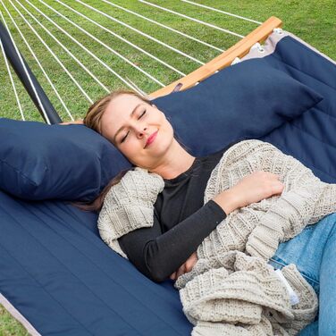 Подвійна гамак SUNCREAT з вигнутою розпіркою, 204 кг, темно-сірий (синьо-морський) - міцна вулична гамак з кишенею