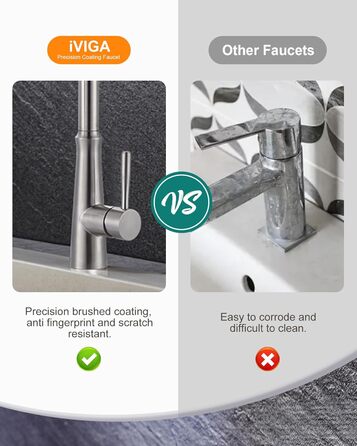 Змішувач кухонний iVIGA висувний з дозатором, водоспад, 360° поворот, 3 режими, щітене нікель