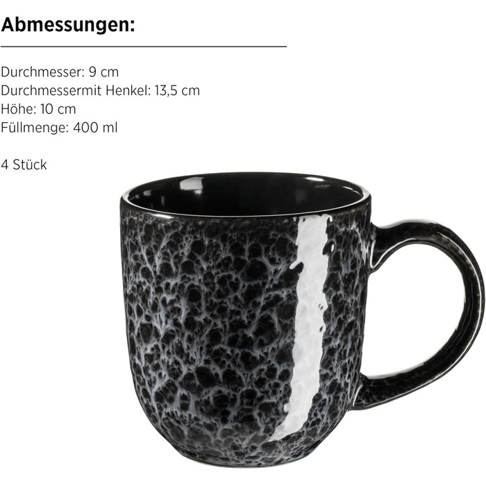 MÄSER Filippa: 16-частинний сервіз для 4 осіб з кераміки (16 предметів); тарілки, миски, чашки з реактивною глазур'ю чорного та сірого кольорів, порцеляна