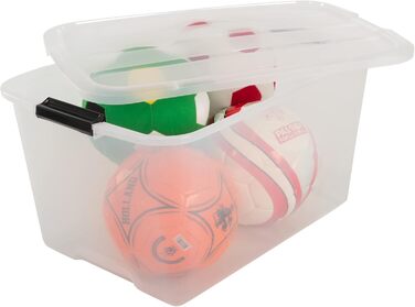 Iris Ohyama Storage Box with Lid, 45L, Set of 6, Transparent, Snap-Lock Closures with Handles, Stackable, Strong & Durable, For Clothing, Garage, Home, Office, Plastic Box, Storage TB-45
