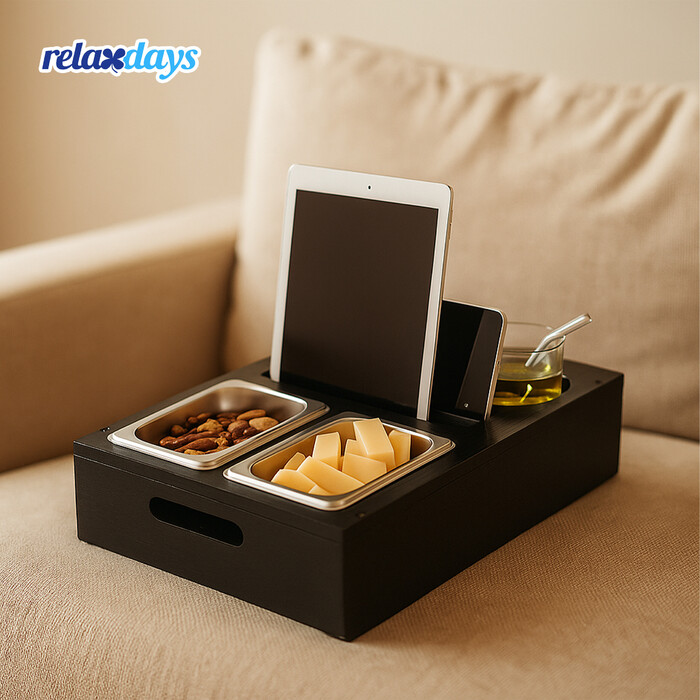 Relaxdays Підлокітник для дивану зі столиком для снеків