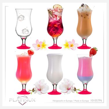 Набір келихів для коктейлів PLATINUX 6 шт, 400 мл (рожеві) - Longdrink, Hurricane, для вечірок
